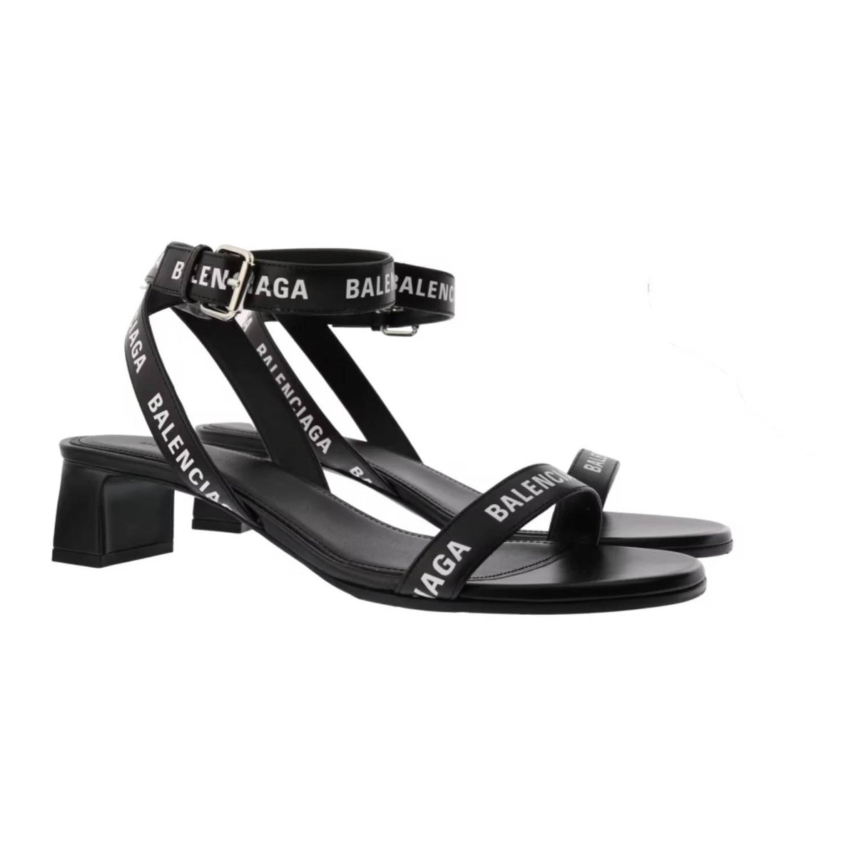Balenciaga - Women's Allover Logo Ankle Strap Round Sandals