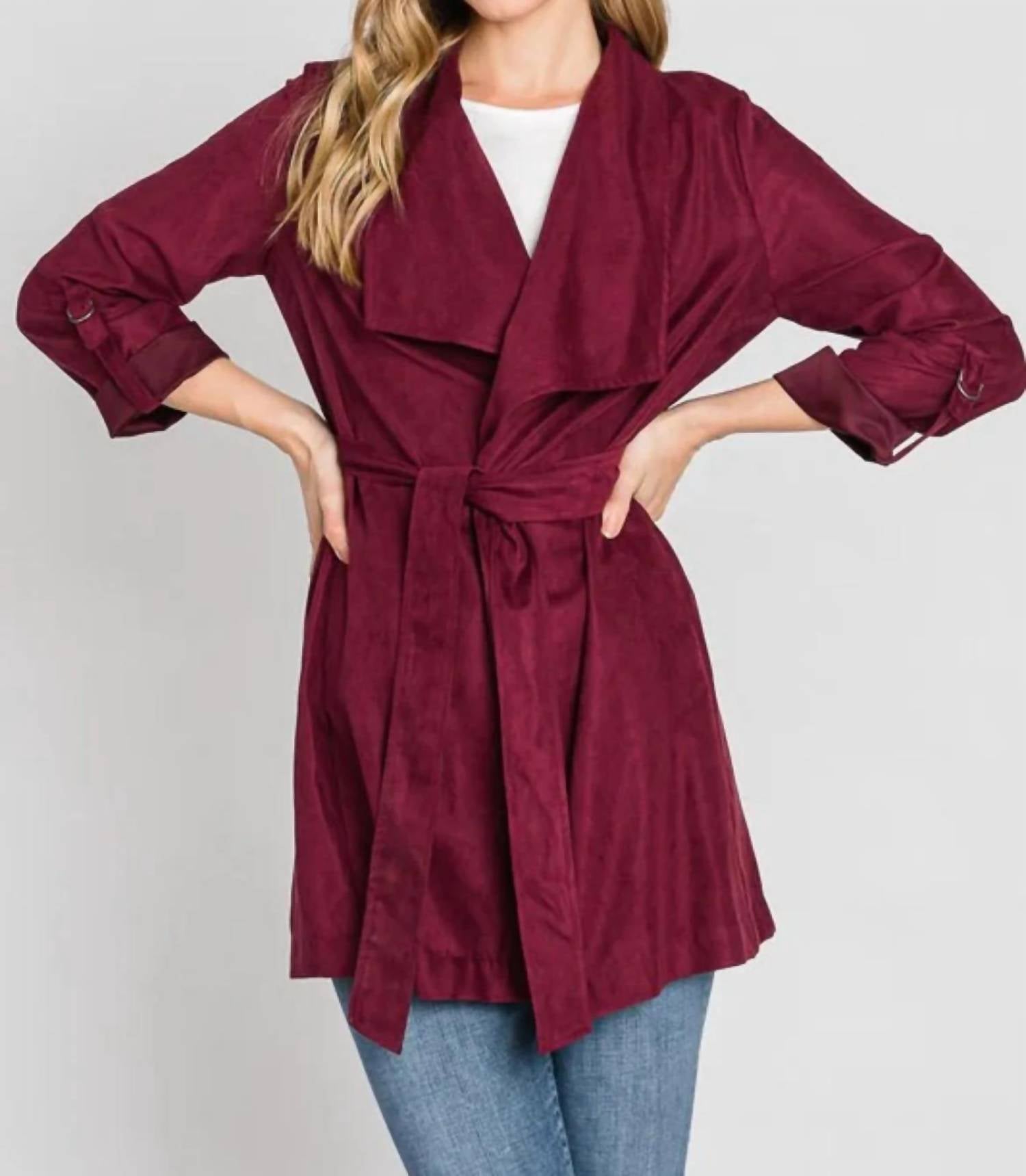 Be Cool - Chic Faux Suede Waterfall Trench Jacket