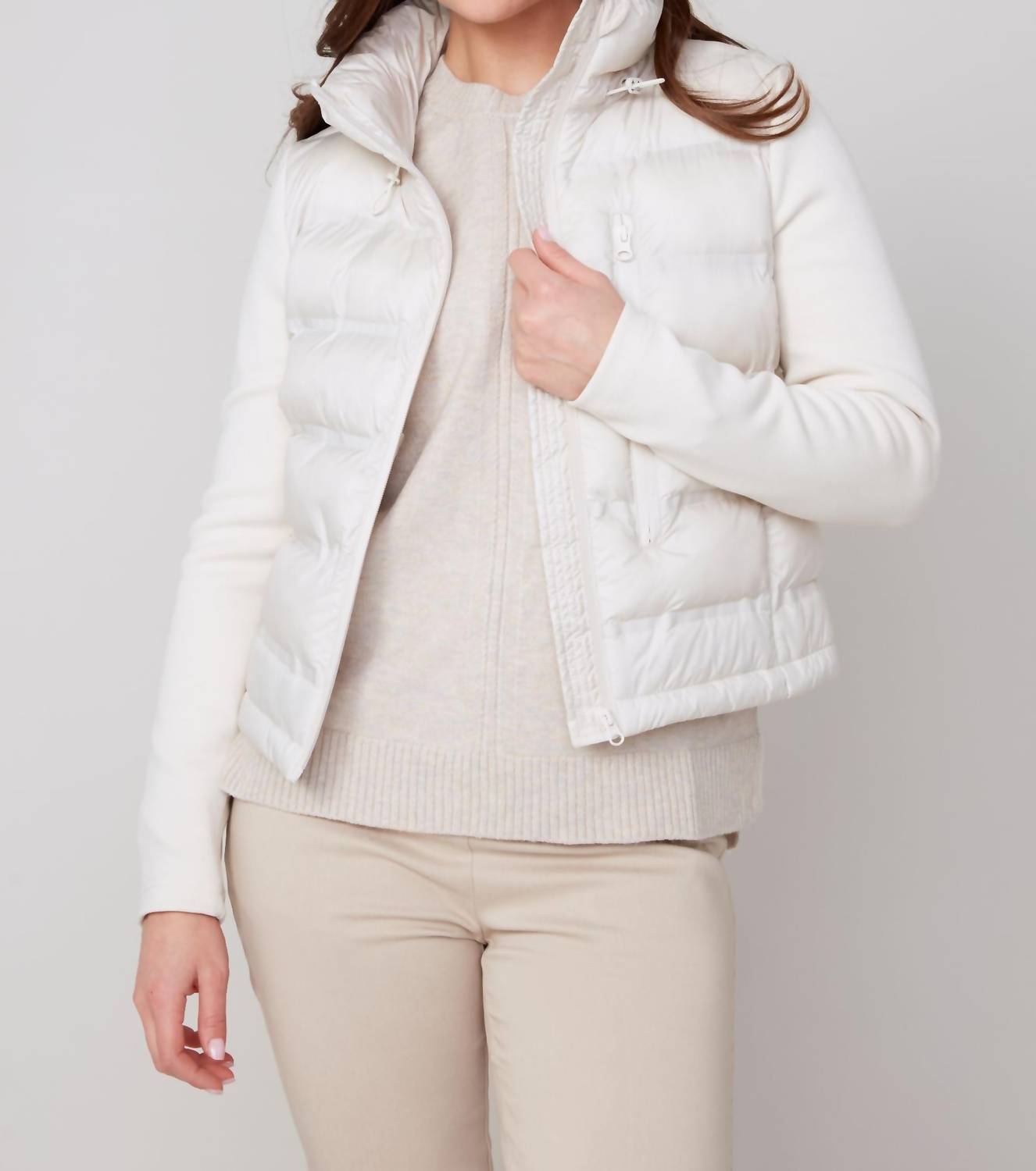 Renuar - Cropped Mixed Media Puffer Jacket