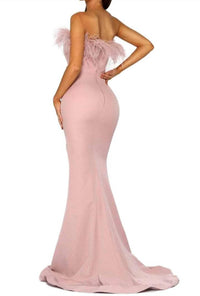 Portia&Scarlett - Feather Trimmed Prom Dress With Slit
