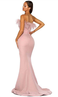 Portia&Scarlett - Feather Trimmed Prom Dress With Slit