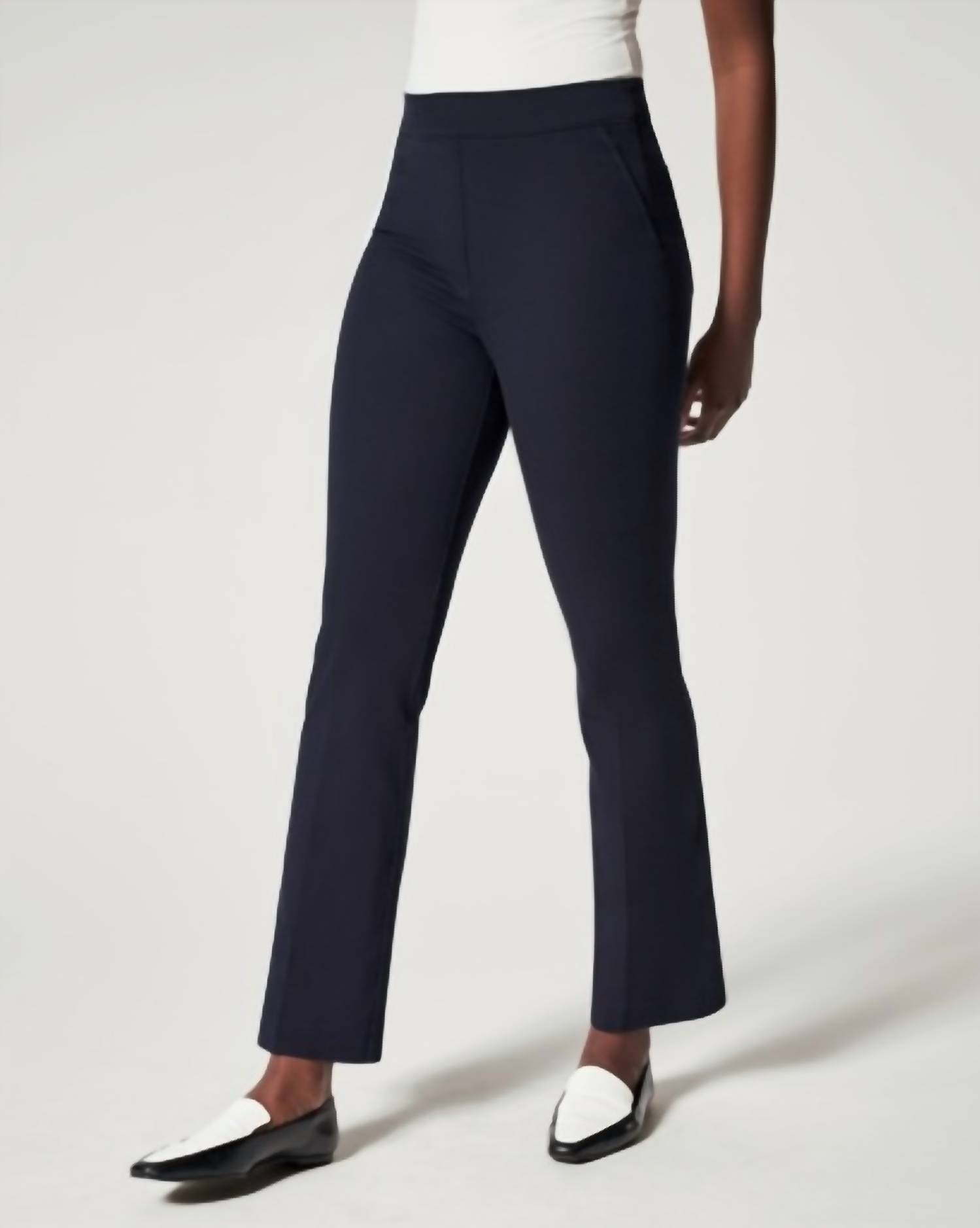 Spanx On-the-go Kick Flare Pants in classic navy - women's pants - detail view