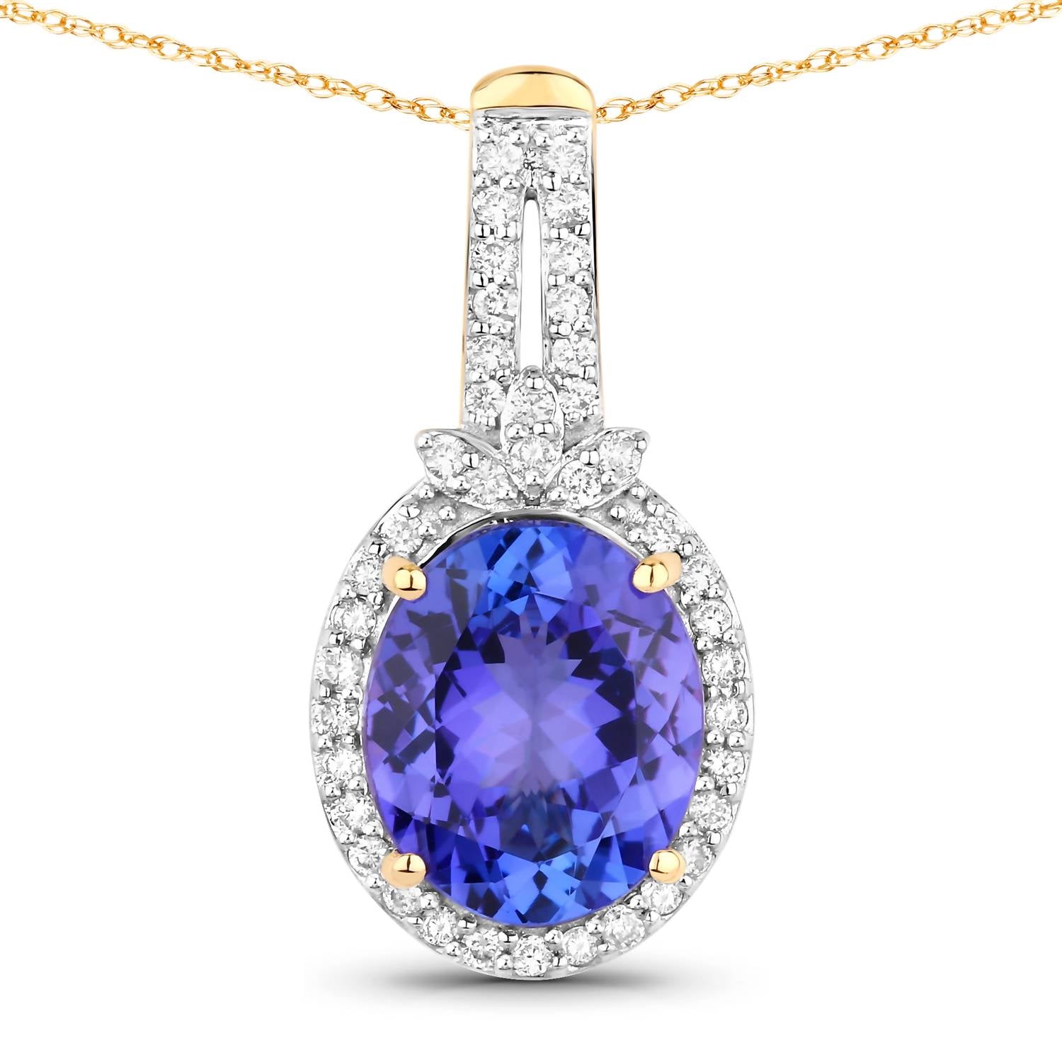 Diana M Jewels Women's Oval Natural Tanzanite Pendant Necklace (3.74 Ct) - Signature Plus in 14k yellow gold - women's jewelry - detail view