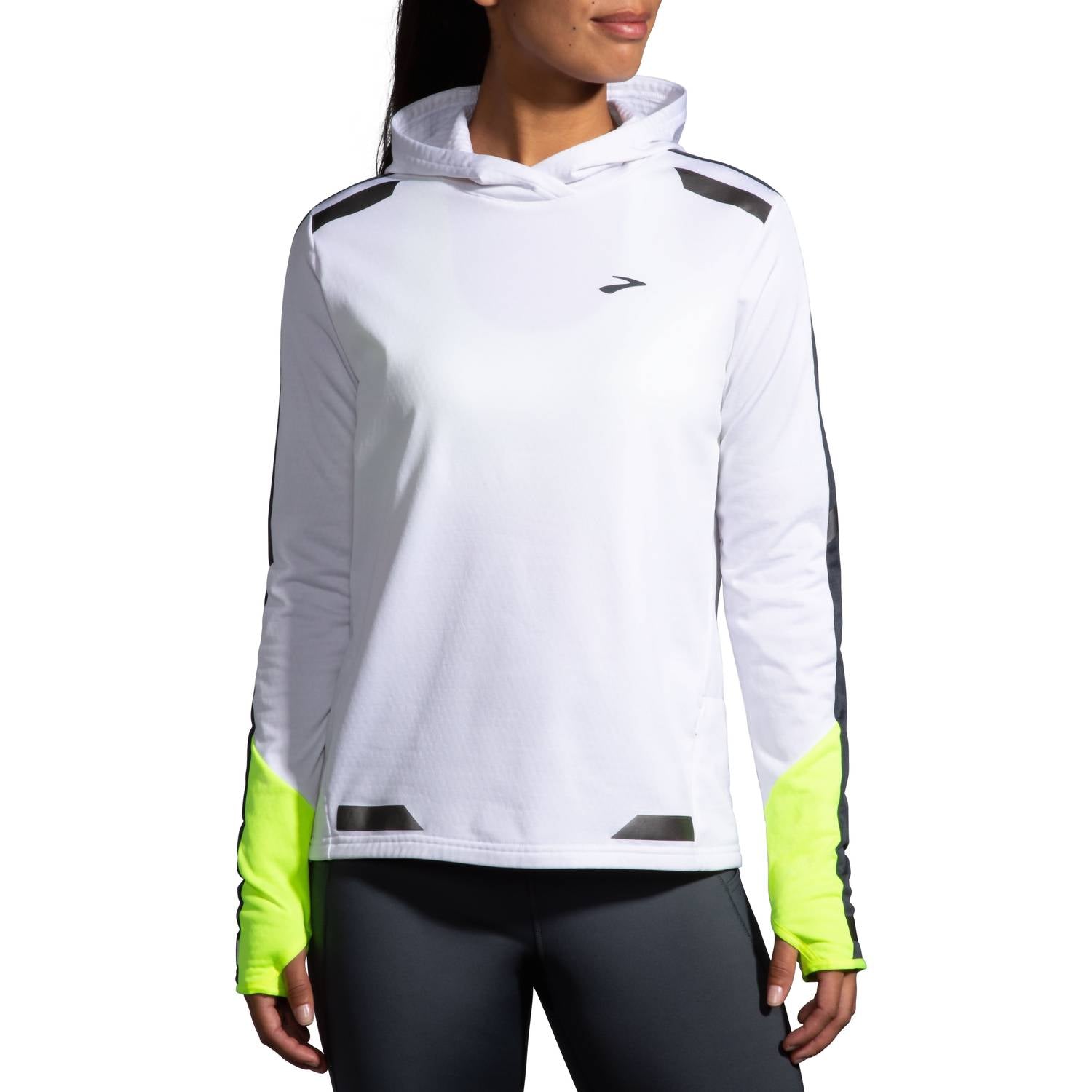 BROOKS Women's Run Visible Thermal Hoodie in white asphalt nightlife - women's top