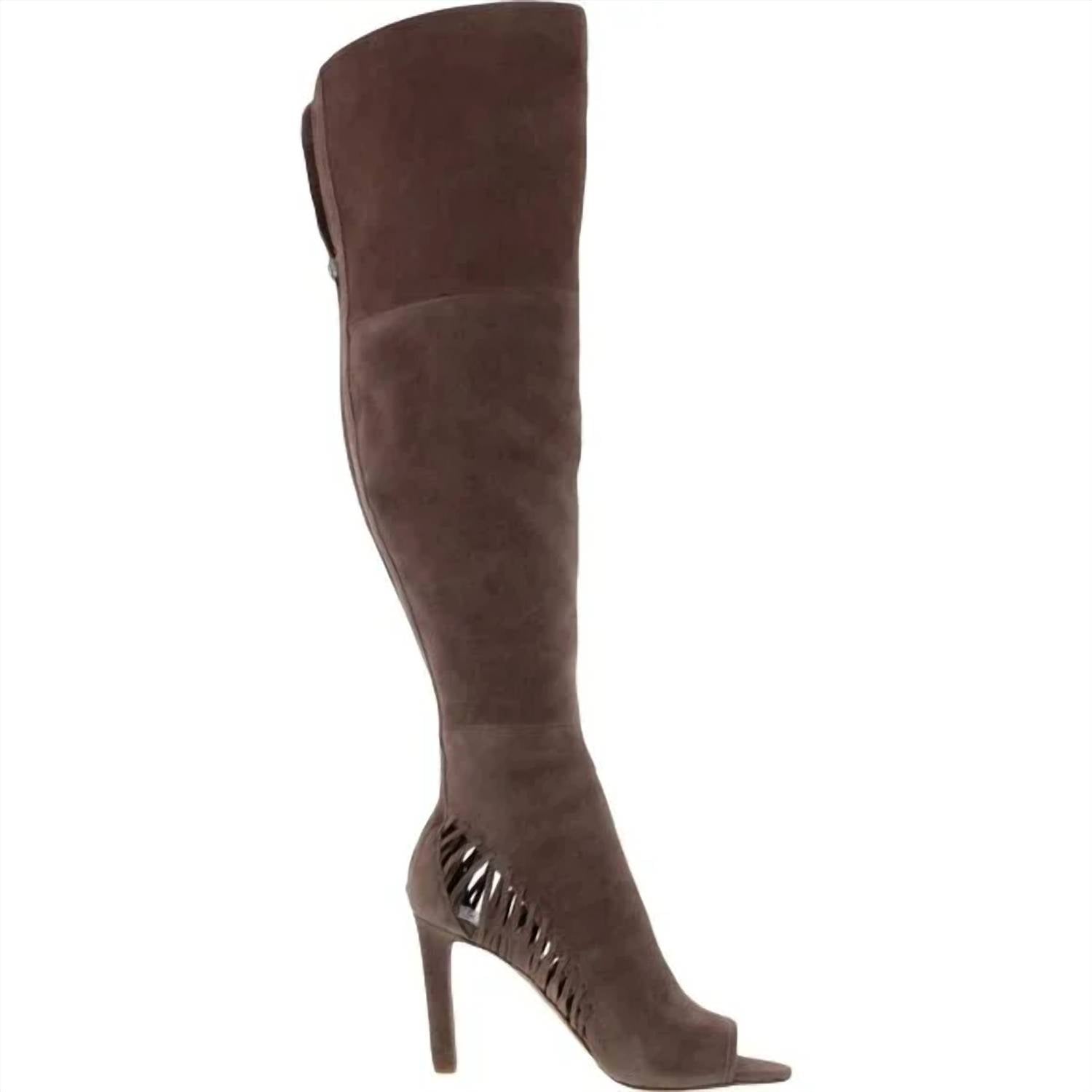 VINCE CAMUTO Women's Shassa Suede Open Toe Over-the-knee Boots in brown - women's shoe - detail view