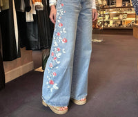 Bayeas - Embroidered Barrel Leg Jeans