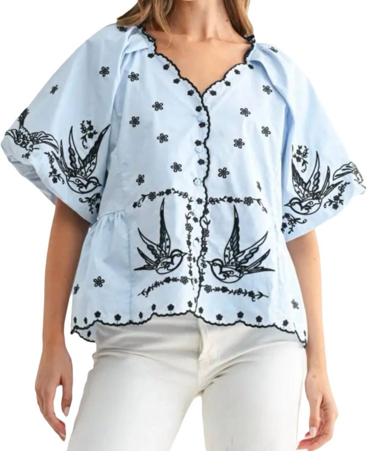 Joh Juanita Embroidered Top in light blue - women's blouse