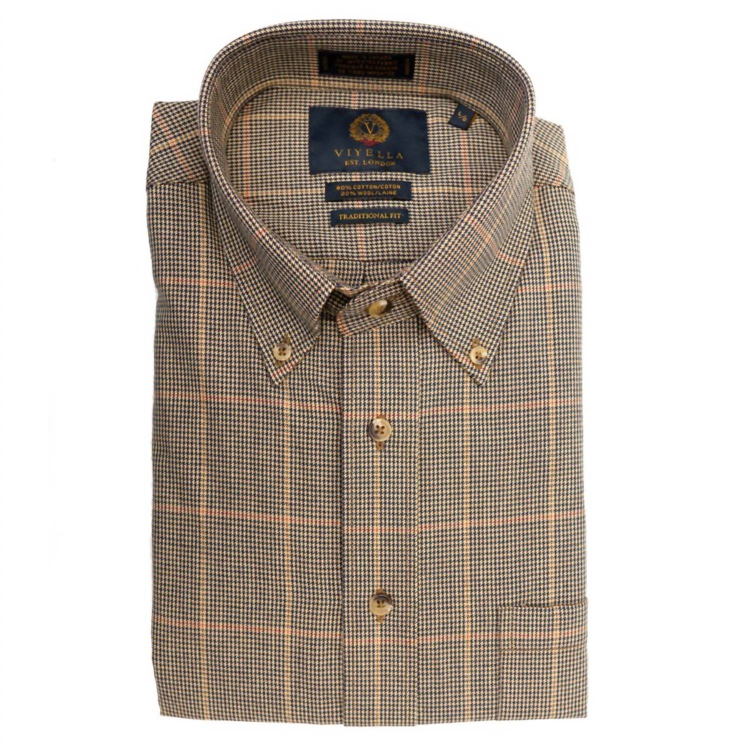 Viyella - Men's Mini District Houndstooth Check Cotton And Wool Blend Button-down Shirt