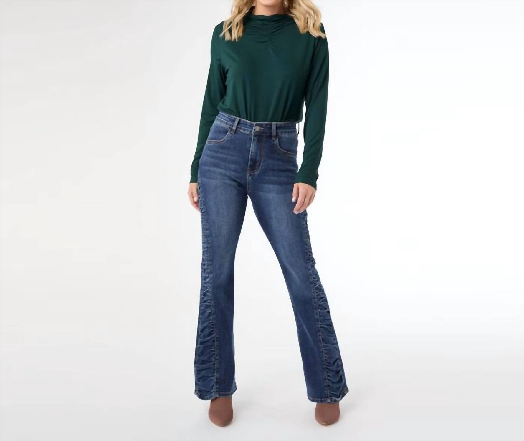 COCO + CARMEN Everstretch Flare With Side Rouching Jean in dark denim - women's jeans - alternate view