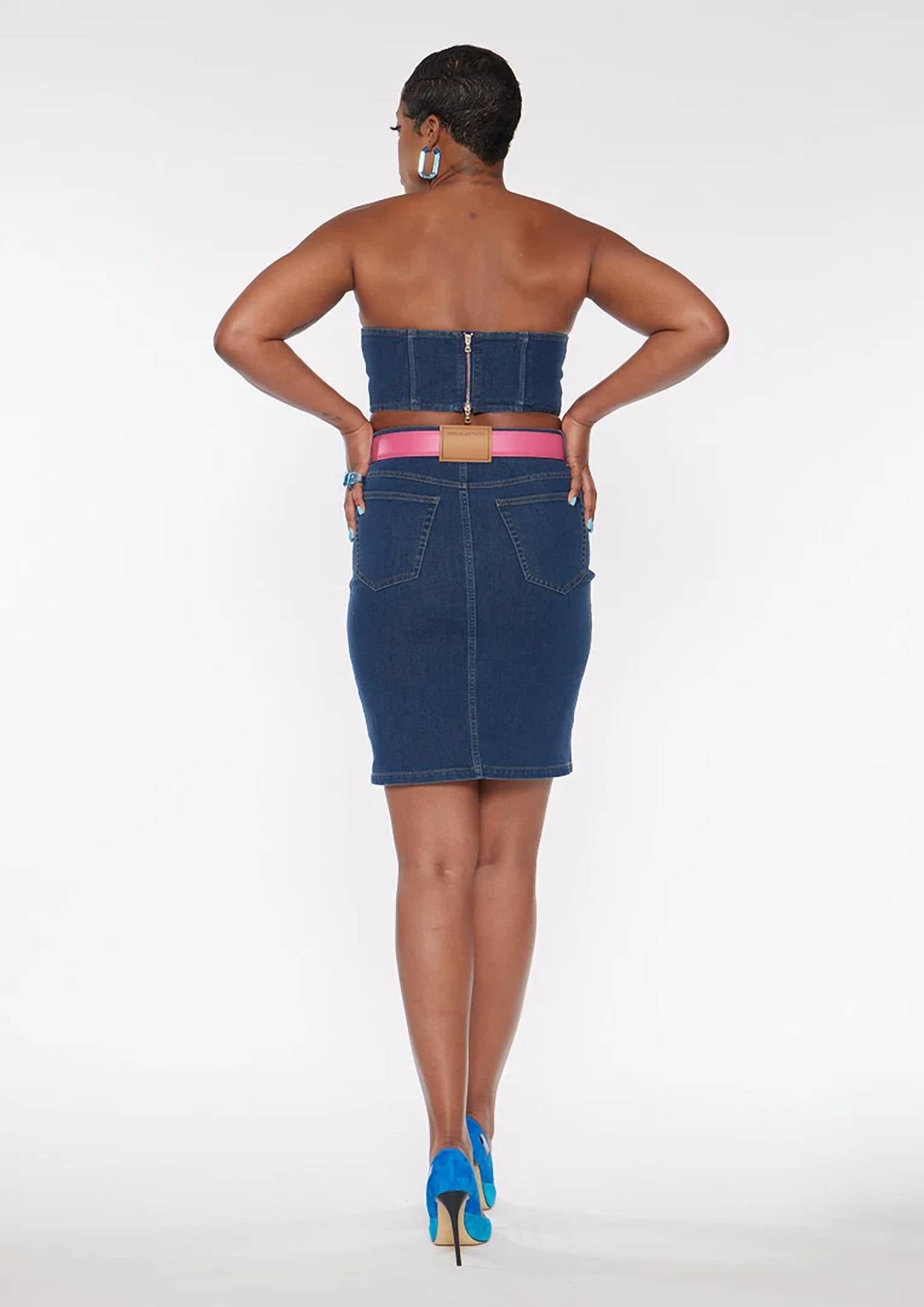 Circular Path - Strapless Denim Crop Top