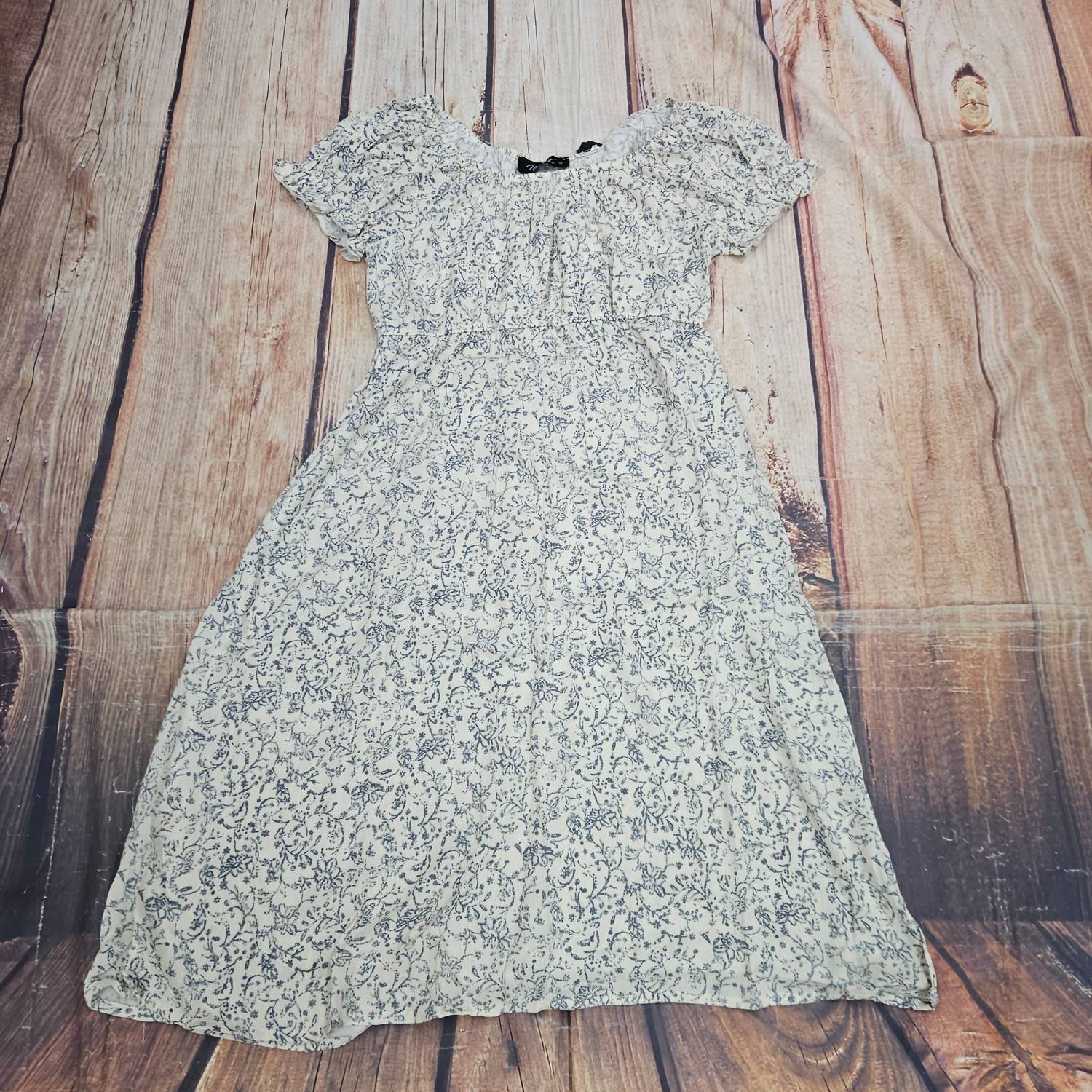 Papillon Women's Floral Ots Puff Sleeve Dress in cream - women's dress