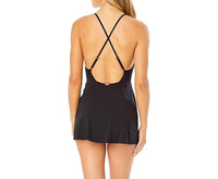 Anne Cole Thin Strap One Piece Swimsuit with Skirted Bottom in black - women's swimwear - detail view