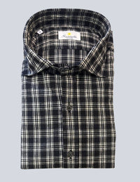 Giannetto Portofino Men's Cotton Plaid Sportshirt in black mix - men's long sleeve top