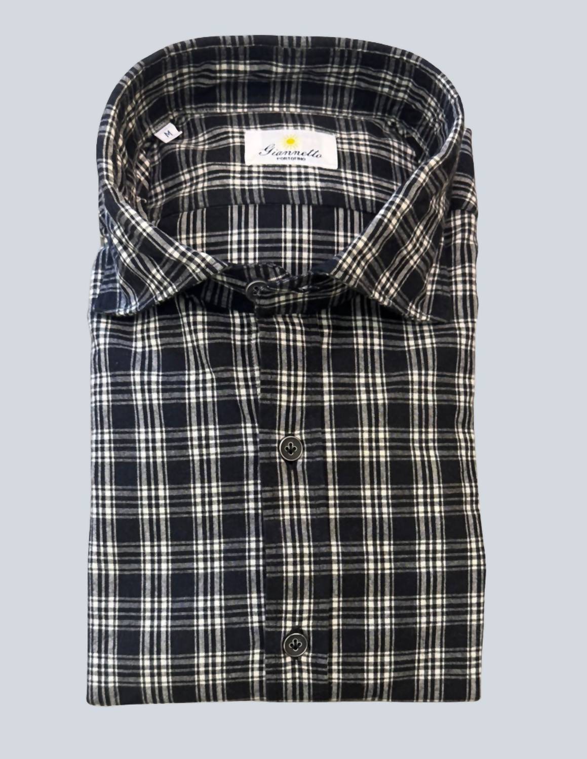 Giannetto Portofino Men's Cotton Plaid Sportshirt in black mix - men's long sleeve top
