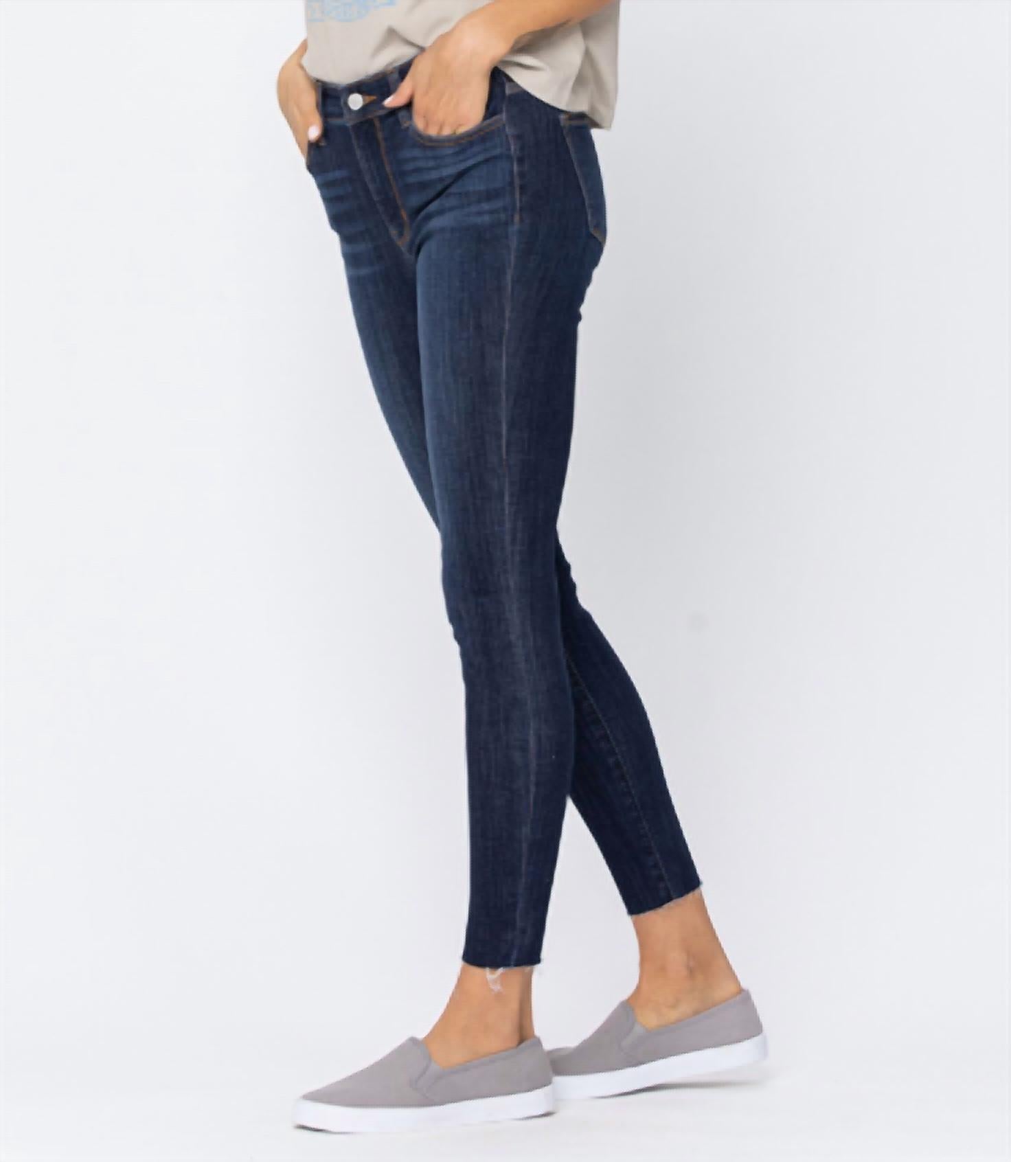Judy Blue - Mid Rise Raw Hem Skinny Jeans