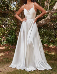 Ladivine Leg Slit Satin A-line Dress in off white - women's dress