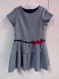 Florence Eiseman Girls' Houndstooth Dress With Flowers in navy white - kids' dress