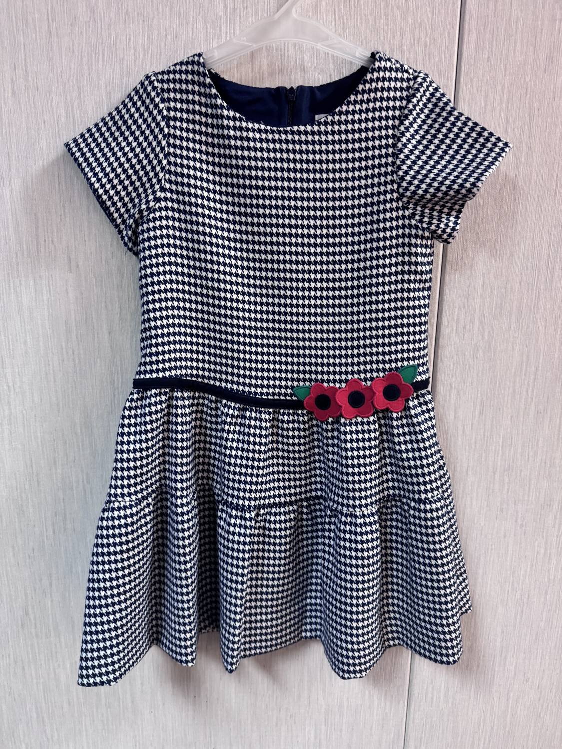 Florence Eiseman Girls' Houndstooth Dress With Flowers in navy white - kids' dress