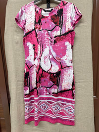 Tango Mango Women's Print Short Sleeve Dress in hot pink black white - women's dress