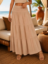 Little Secret Of Mine - Elastic Smocked Waist Tiered Maxi Skirt