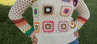 ADORA Boho Bliss Crochet Top in multicolor - women's long sleeve top - detail view