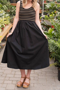 By Together - Ribbed Tank Woven Flare Dress