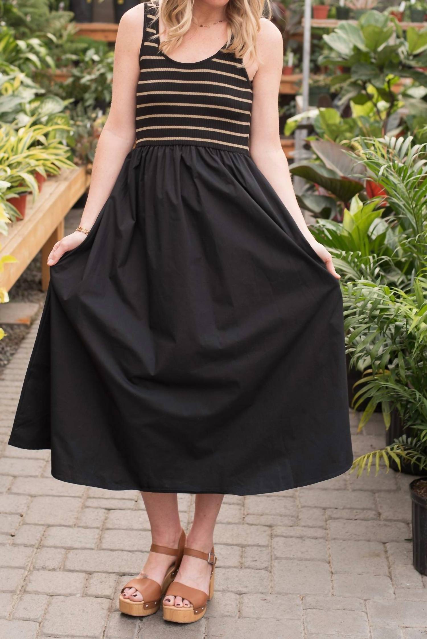 By Together - Ribbed Tank Woven Flare Dress