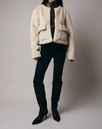 Sunday Edition Cropped Long Sleeve Fur Coat in beige - women's jacket