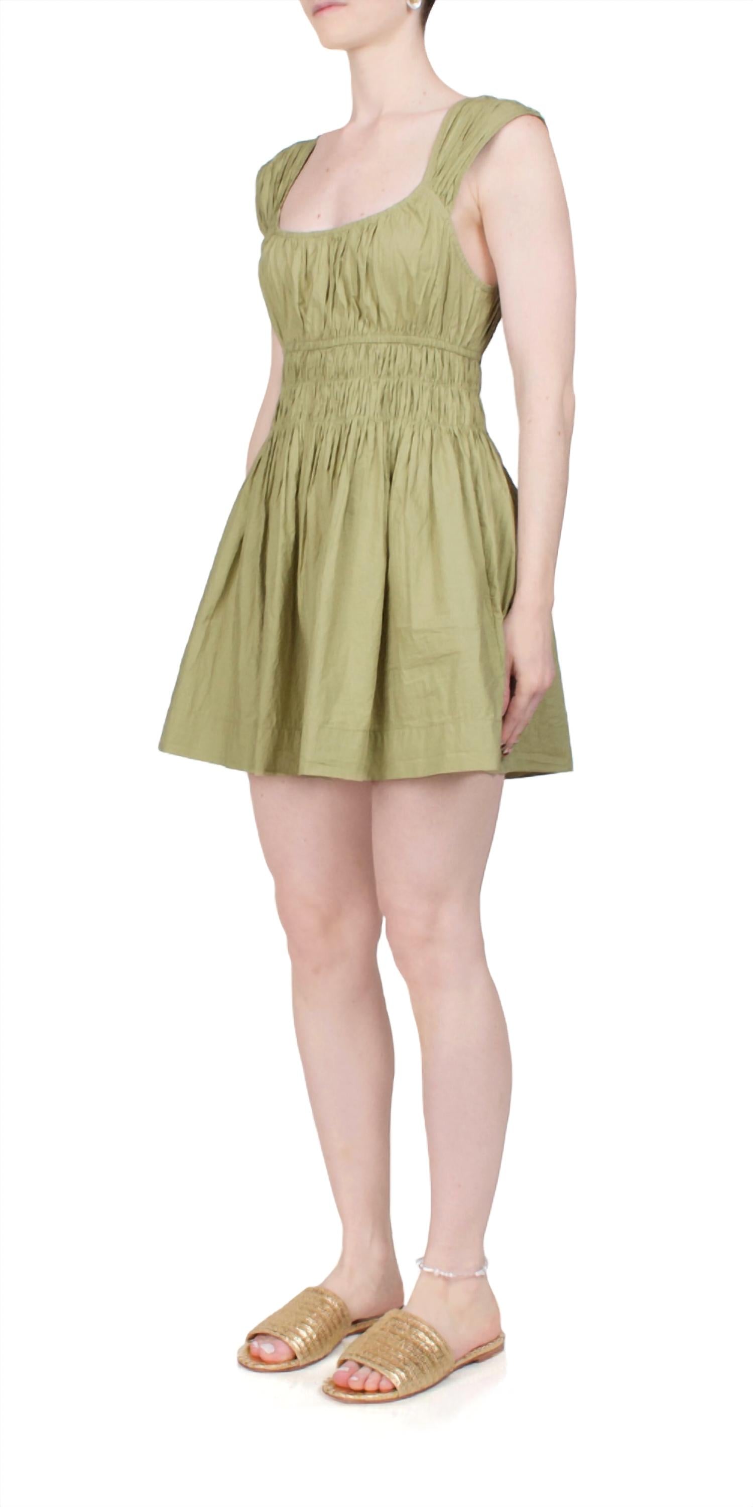 CIAO LUCIA Abella Cotton Mini Dress in khaki - women's dress - detail view