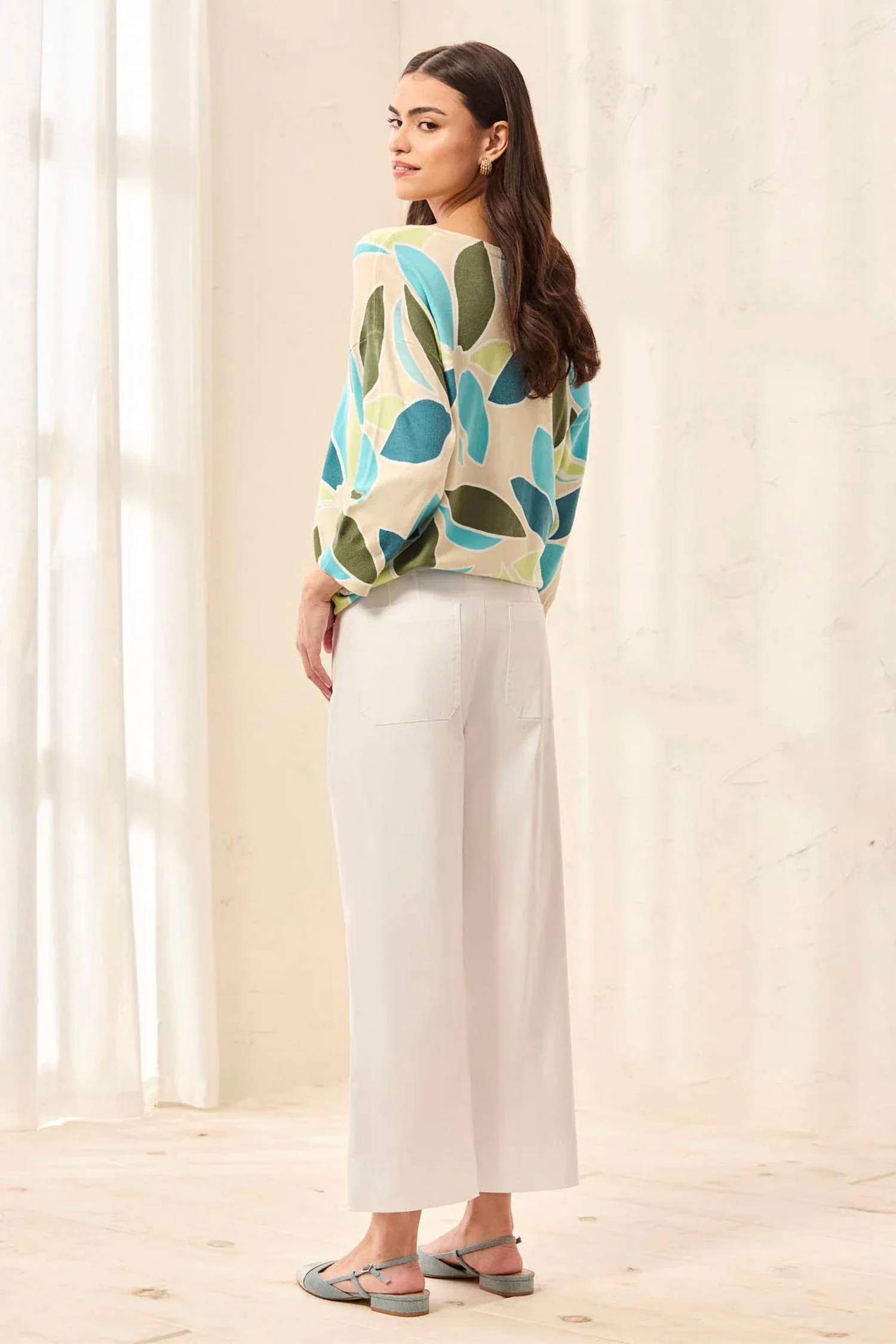 Tribal - Stretch Twill Button‑front Wide‑leg Ankle Pants