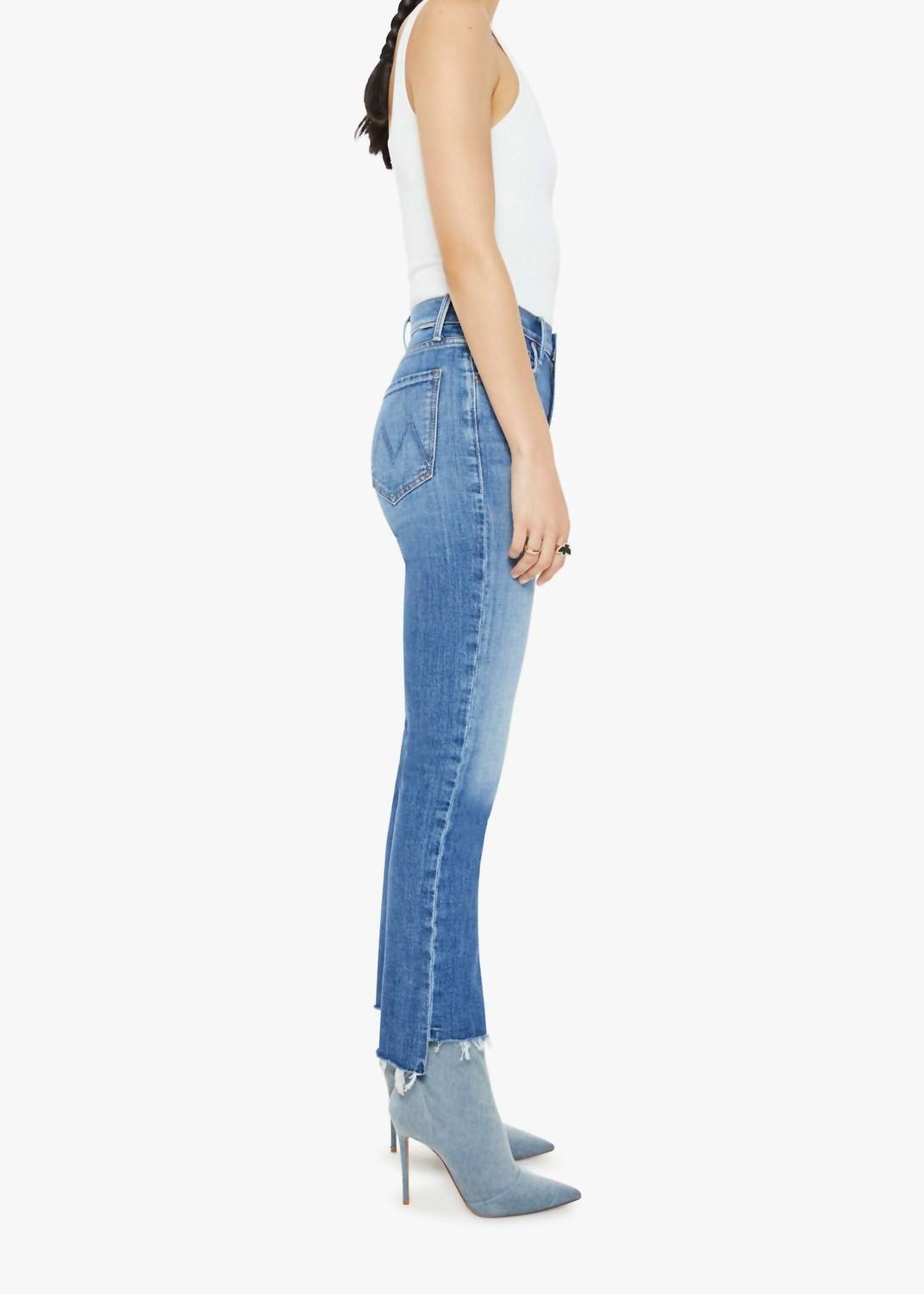 Mother High Waisted Rider Ankle Step Fray Jean in loafers and lassos - women's jeans - detail view