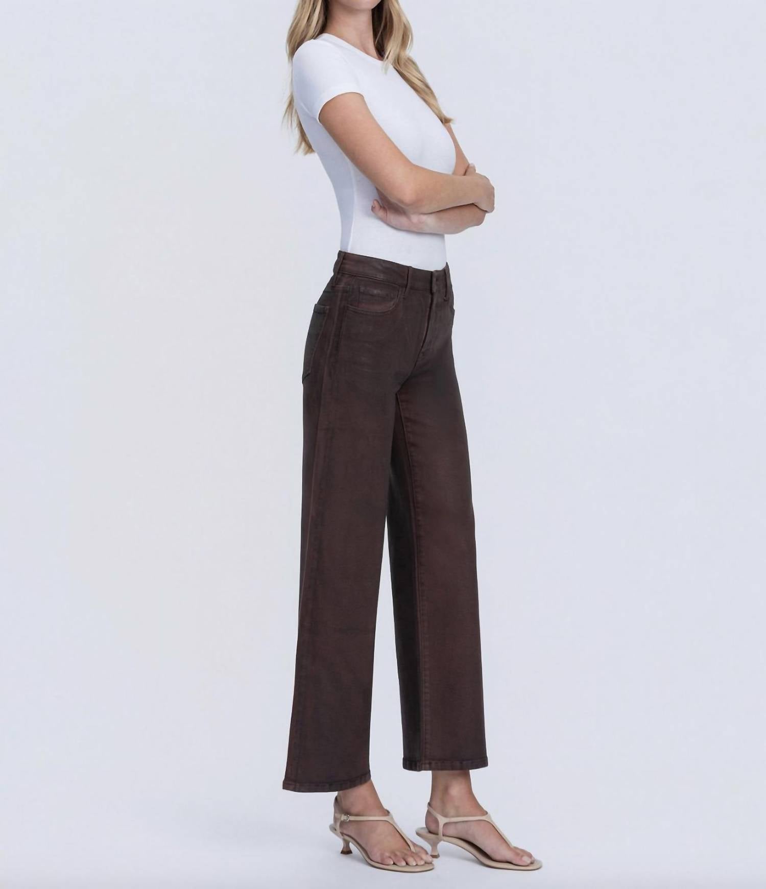 FLYING MONKEY High Rise Coated Wide Leg Jeans in chicory coffee - women's jeans - detail view
