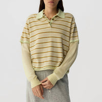 Guest In Residence Layered Stripe Rugby Sweater in residence layered stripe rugby sweater in limewash - women's sweater - detail view