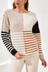 Tribal - Multi Stripe Boat Neck Sweater