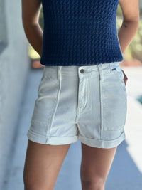 Judy Blue Aurora Weekender Shorts in white - women's jean shorts - detail view