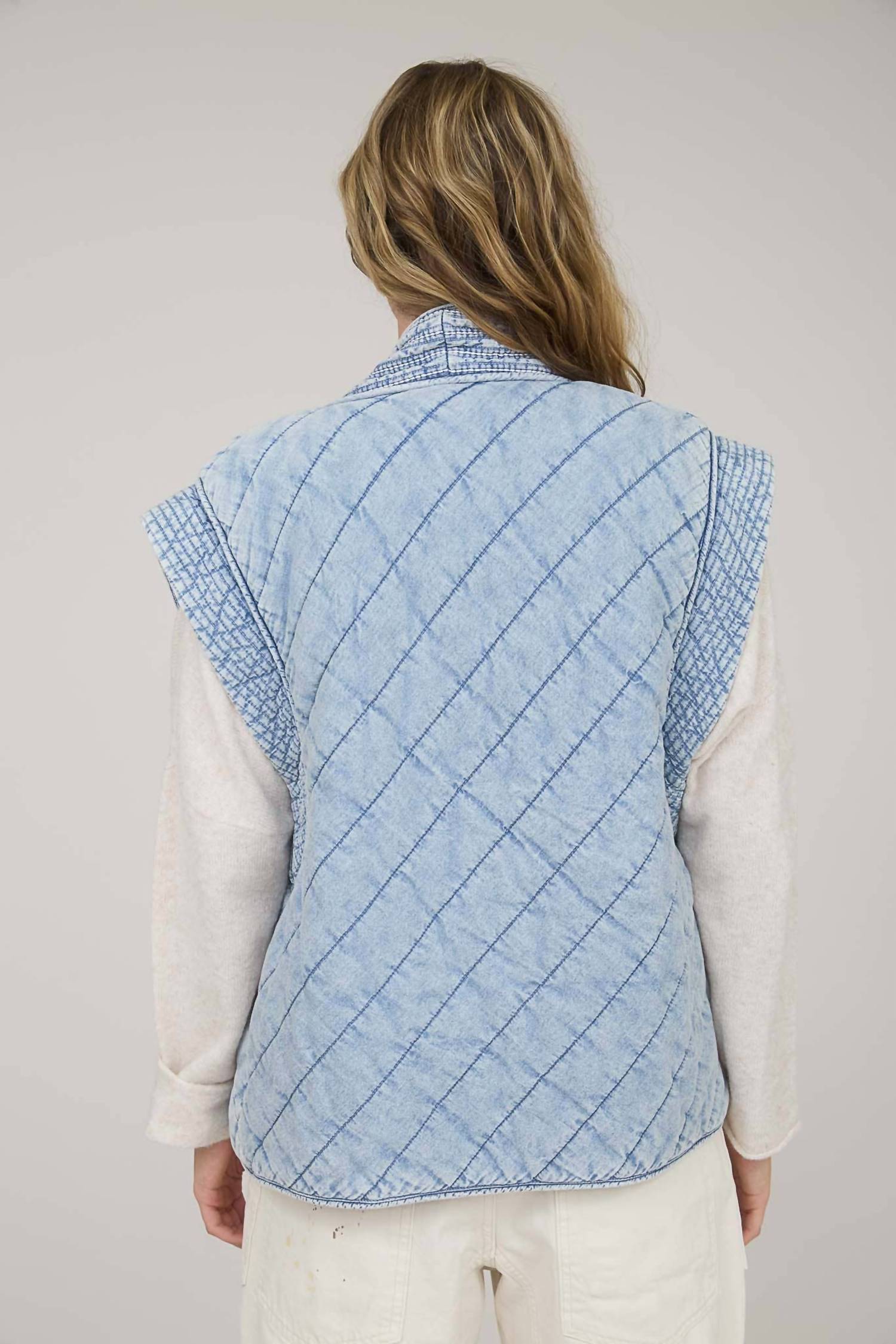 Blu Pepper Quilted Vest in washed denim - women's jacket - view 4