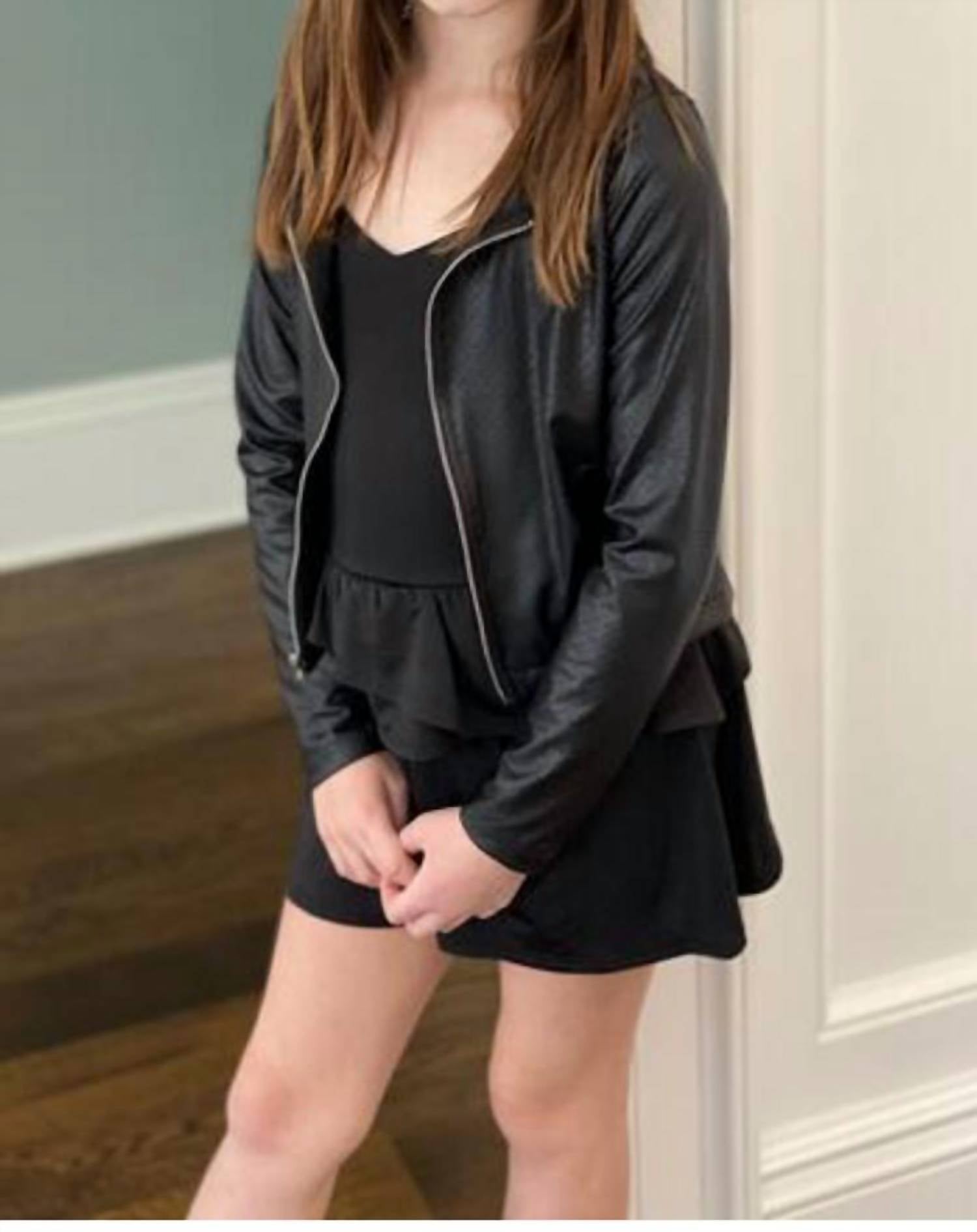 Tweenstyle - Perforated Pleather Zip Front Jacket