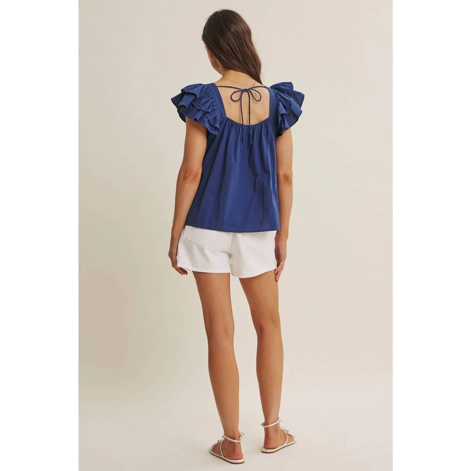 In February - Cotton Poplin Ruffle Sleeve Top