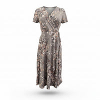 CHRIS & CAROL Women's Floral Midi Wrap Dress in warm grey - women's dress