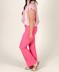 GLAM Rosewater Glow Mock Neck Top in pink - women's blouse - detail view