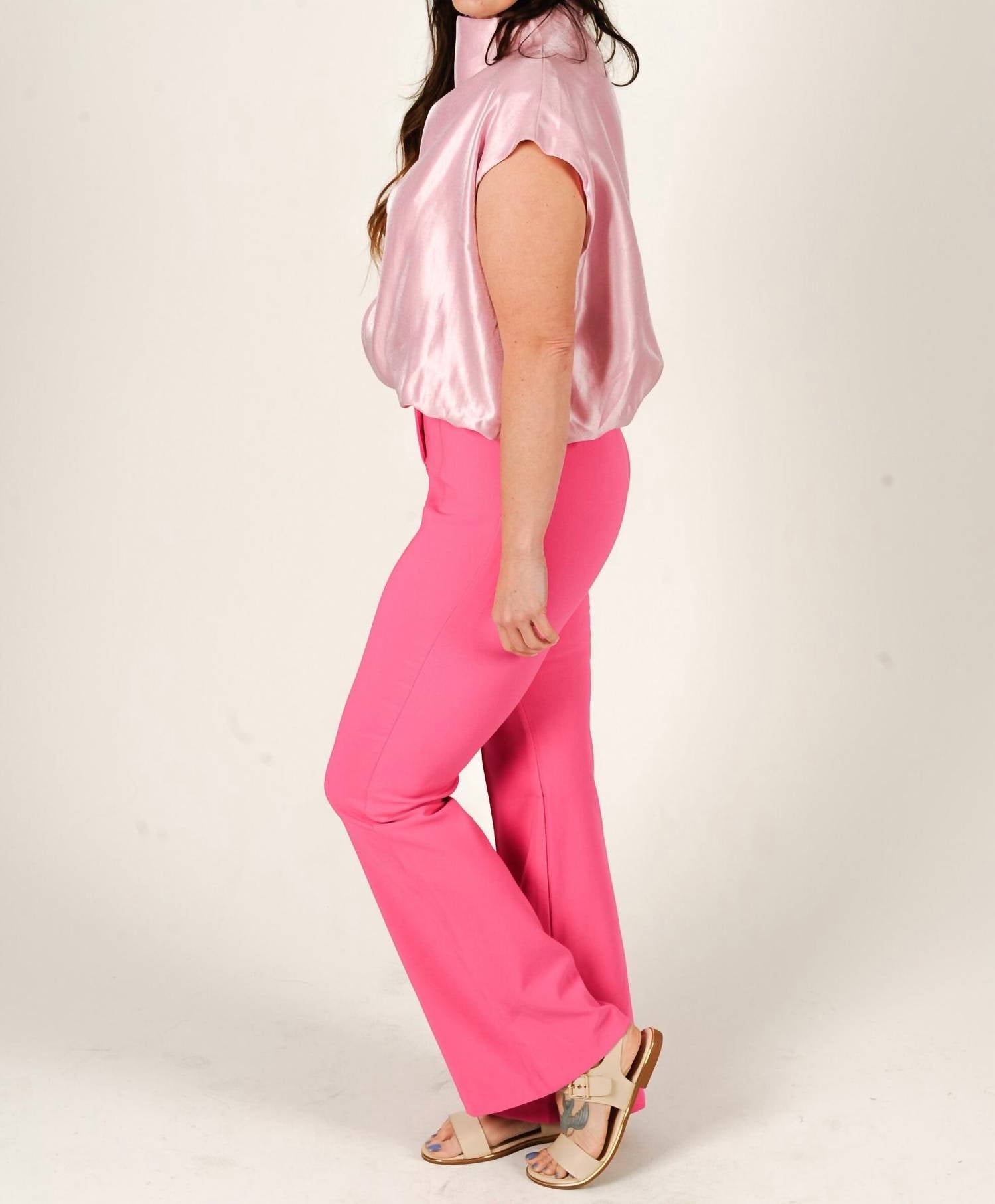 GLAM Rosewater Glow Mock Neck Top in pink - women's blouse - detail view