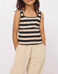 Sadie & Sage Girls Soul Sister Stripe Rib Knit Tank Top in black ivory - kids' tank top