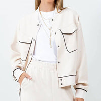 Whiteroom+Cactus - Contrast Piping Detailed Varsity Bomber Jacket