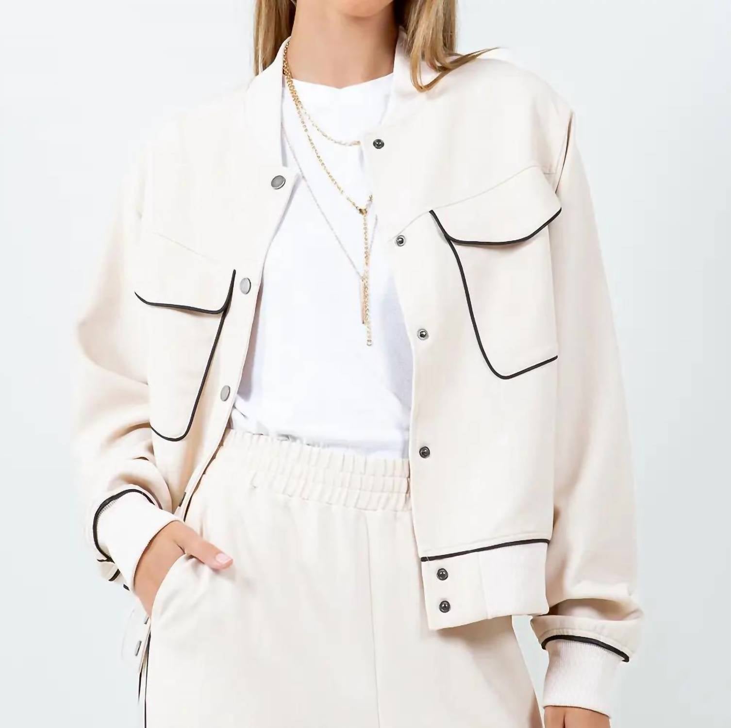 Whiteroom+Cactus - Contrast Piping Detailed Varsity Bomber Jacket