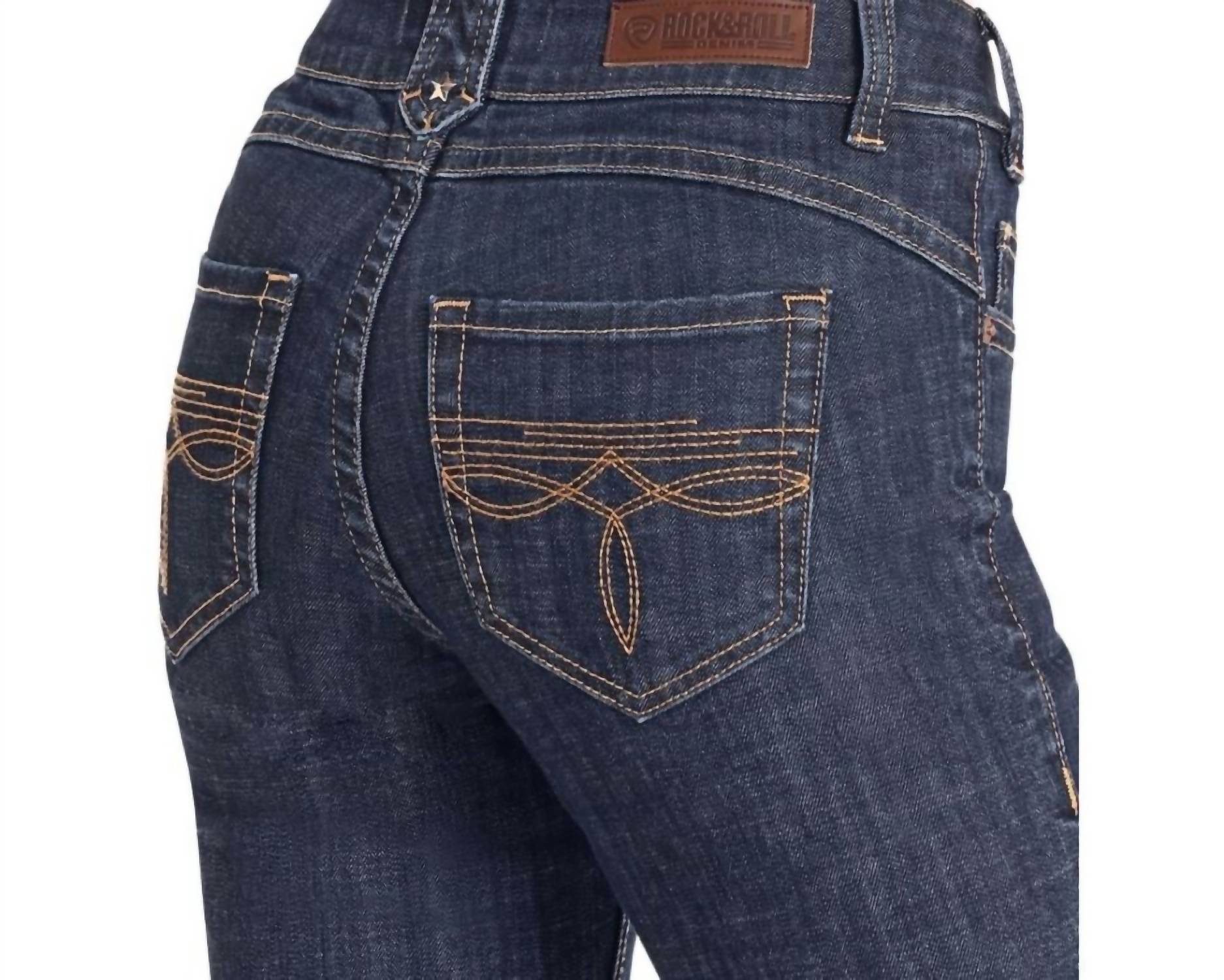 Rock & Roll Denim Diamond Belt Loop Mid Rise Trouser in dark wash - women's pants - alternate view