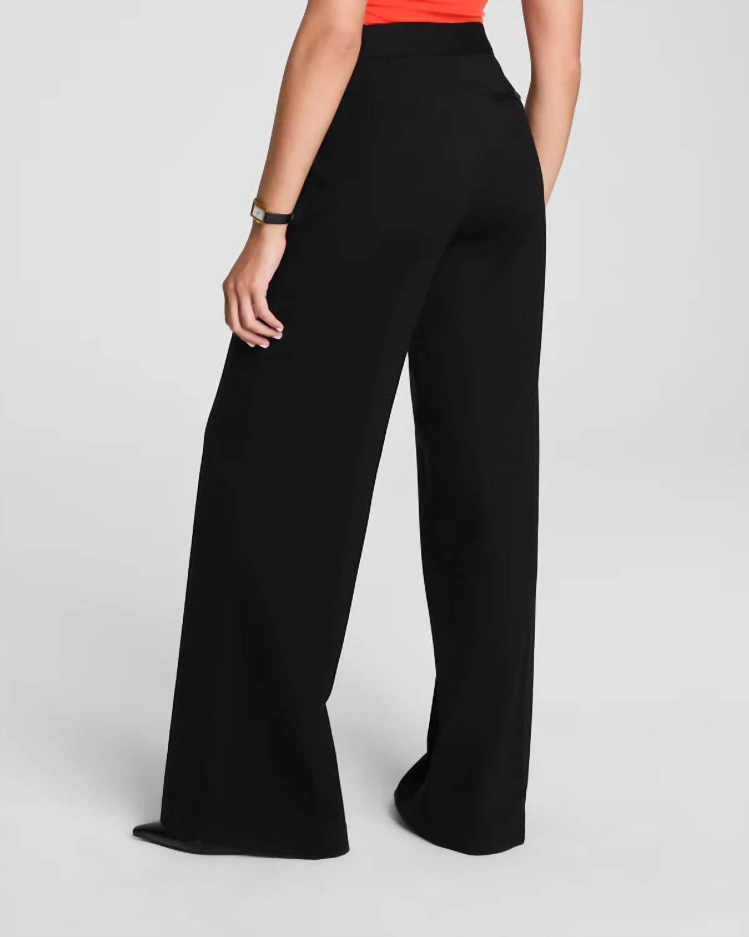 Spanx Perfect Fit Ponte Wide Leg Pant in black 1 - women's pants - detail view