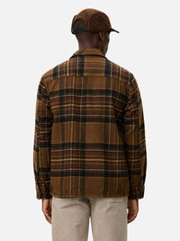 Les Deux Kaleb Check Wool Overshirt Top in monk s robe brown - men's shirt - alternate view