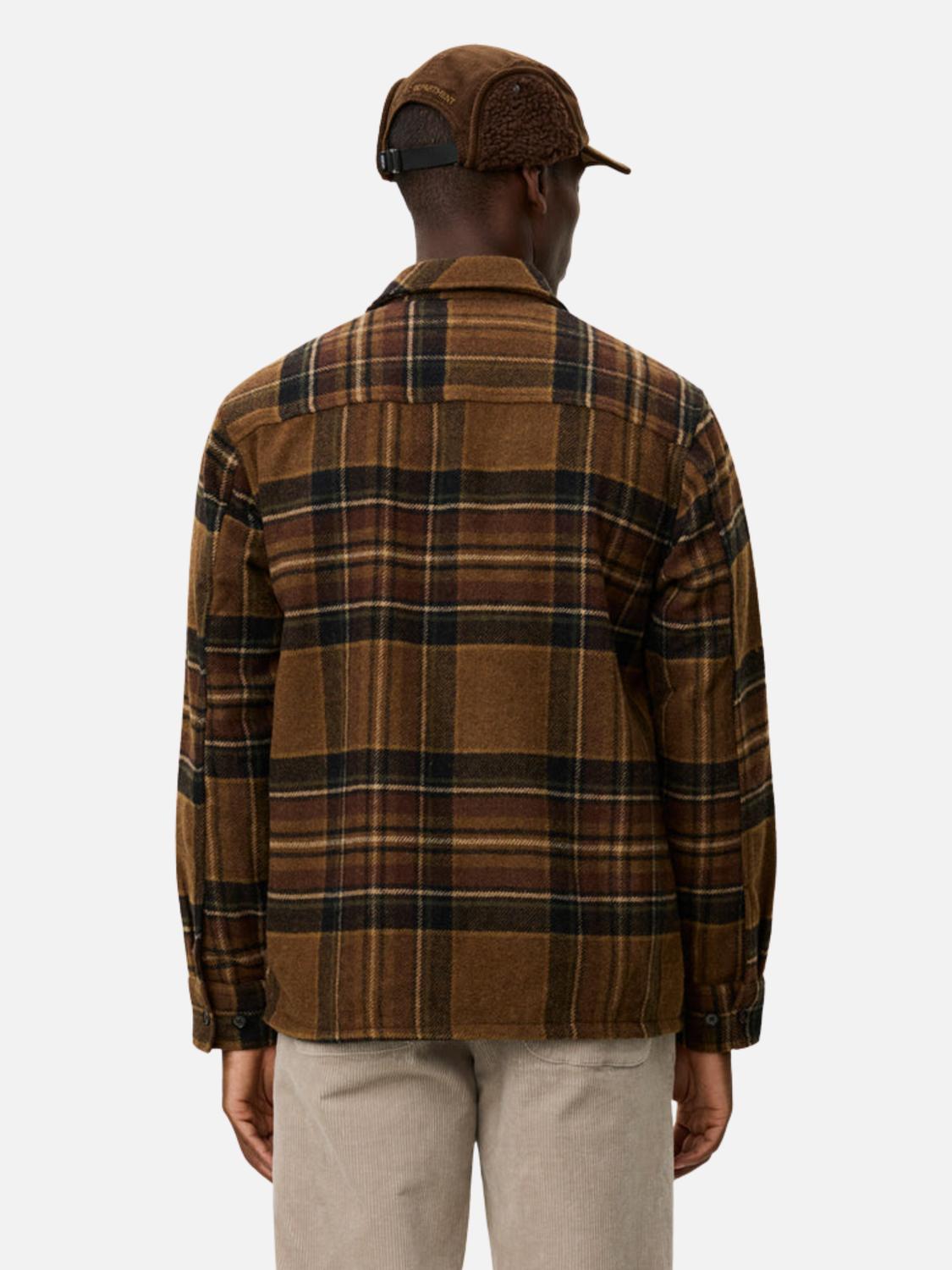Les Deux Kaleb Check Wool Overshirt Top in monk s robe brown - men's shirt - alternate view