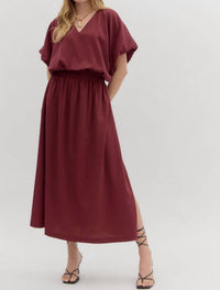 entro Woven Slit Midi Skirt in wine - women's skirt