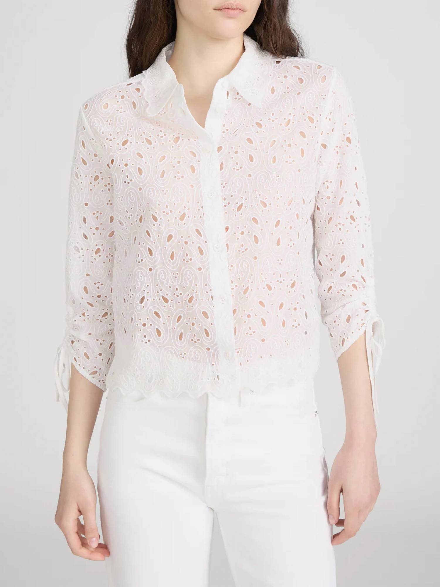 Frame - The Paisley Eyelet Cinch Sleeve Shirt